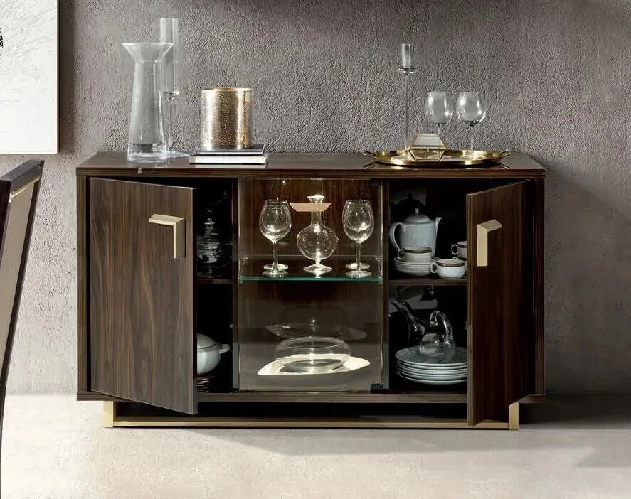 Camel group Modern Volare Italian High Gloss Walnut Finish 3 Doors Buffet